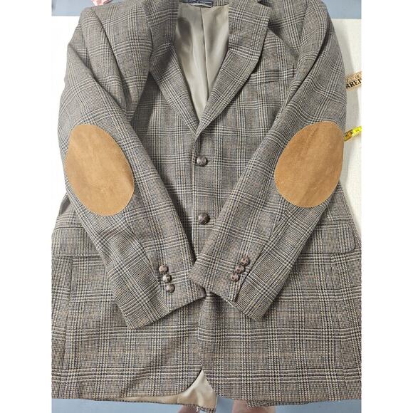 VTG Glen Check Plaid Lambswool Blazer Mens 42L Academia Elbow Patch Professor - Picture 3 of 11
